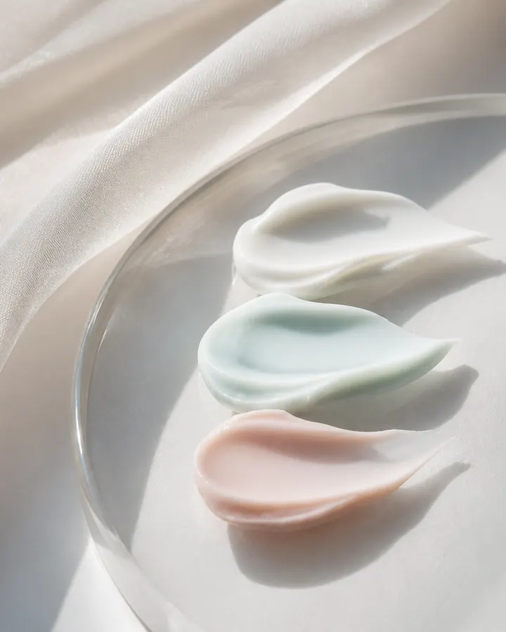 Cream textures in white, pale aqua and soft blush